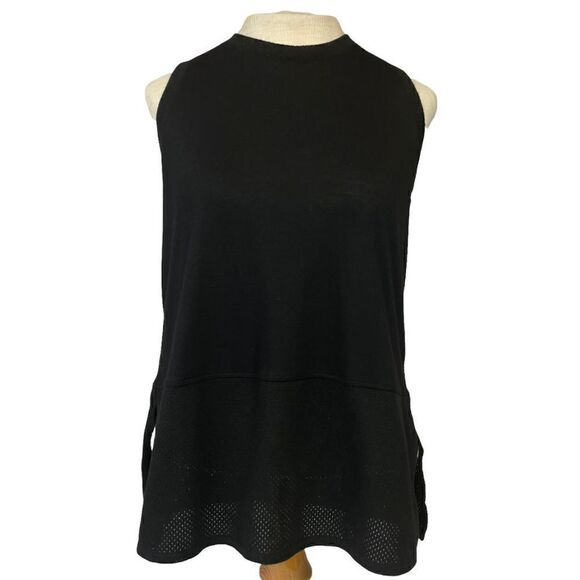 Uniquely LJ High Neck Blk Split Hem Mesh Tank Sz M - Picture 1 of 11